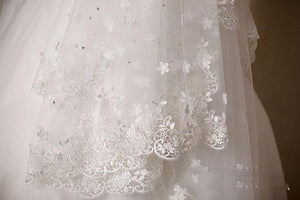 Cathedral Veil with Scalloped Lace, Flower Applique, and Beading-Your Wedding Veil Store