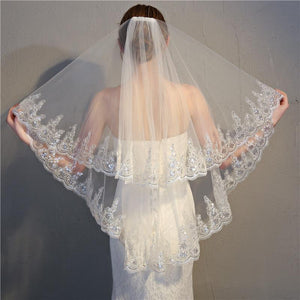 Double Layer Veil with Sequined Lace Edging-Your Wedding Veil Store