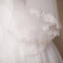 Fingertip Mantilla Veil with Lace Flower Applique Edging-Your Wedding Veil Store