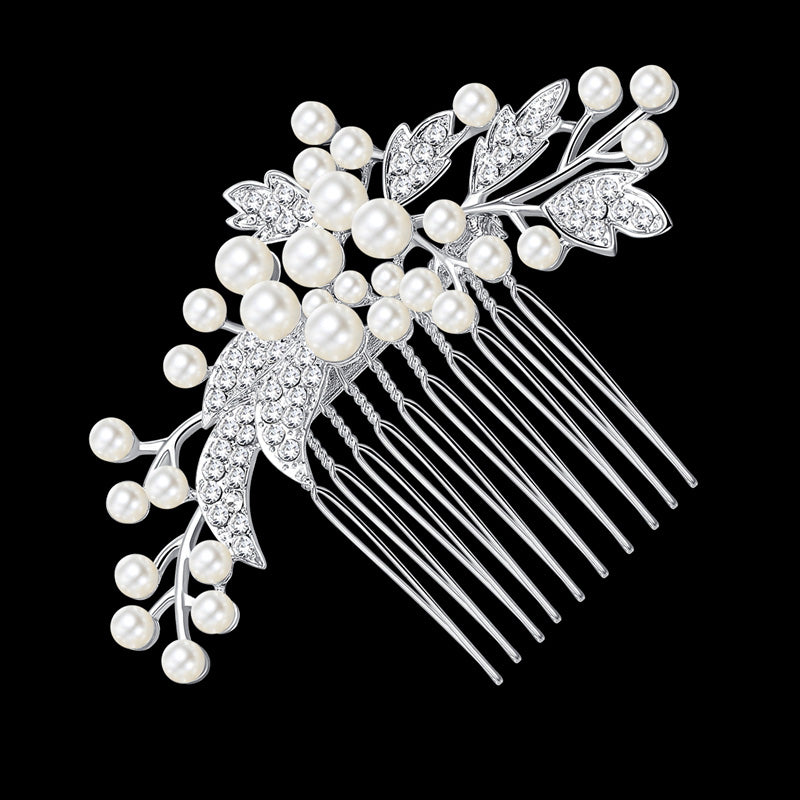 Crystal Leaf and Pearl Hair Comb-Hair Comb-Your Wedding Veil Store