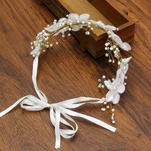 White Flower Crown with Gold and Pearls-Your Wedding Veil Store