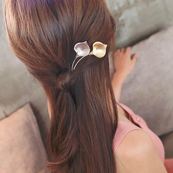 Calla Lily Flower Metallic Hair Pins with Pearls-Hair Pins-Your Wedding Veil Store