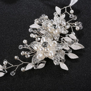 Austrian Crystal and Pearl Flower Headband- two colors-Your Wedding Veil Store
