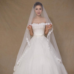 Cathedral Mantilla Veil with Lace Flower Applique Edging-Your Wedding Veil Store