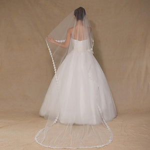 Cathedral Mantilla Veil with Lace Flower Applique Edging-Your Wedding Veil Store