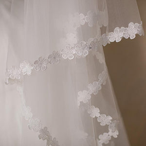 Cathedral Mantilla Veil with Lace Flower Applique Edging-Your Wedding Veil Store