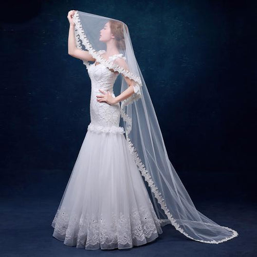 Cathedral Mantilla Veil with Scalloped Lace Edging-Your Wedding Veil Store