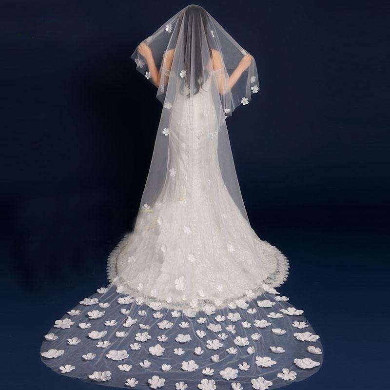 Cathedral Veil with 3D Flowers-Your Wedding Veil Store