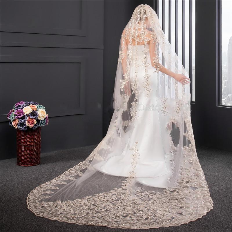 Embroidered Applique Cathedral Veil - Your Wedding Veil Store