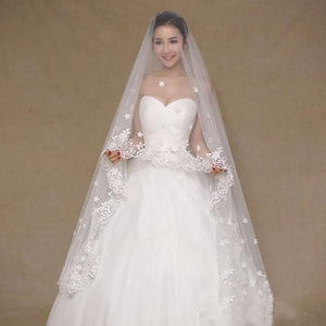 Cathedral Veil with Scalloped Lace, Flower Applique, and Beading-Your Wedding Veil Store