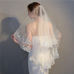 Double Layer Veil with Sequined Lace Edging-Your Wedding Veil Store