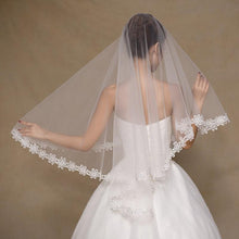 Fingertip Mantilla Veil with Lace Flower Applique Edging-Your Wedding Veil Store