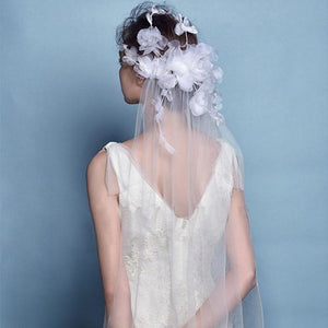 Fingertip Veil with Silk Flower Headpiece-Your Wedding Veil Store