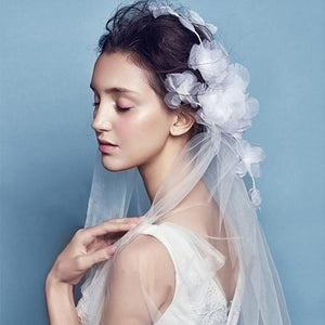 Fingertip Veil with Silk Flower Headpiece-Your Wedding Veil Store