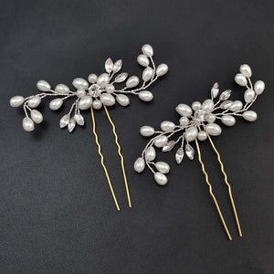 Crystal and Pearl Floral Hair Pins Set