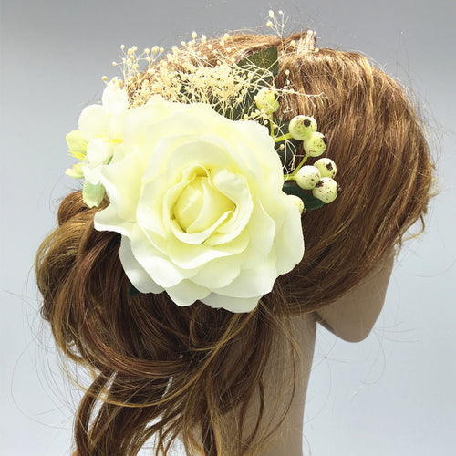 Luxurious Rose Hair Clip with Berries and Leaves
