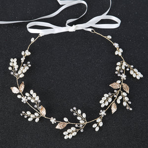 Golden Crystal and Pearl Flower Crown and Hair Pins-Headband-Your Wedding Veil Store