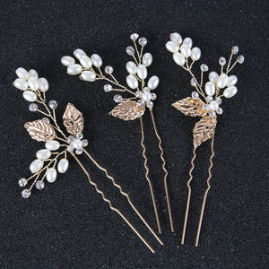 Golden Crystal and Pearl Flower Crown and Hair Pins-Headband-Your Wedding Veil Store