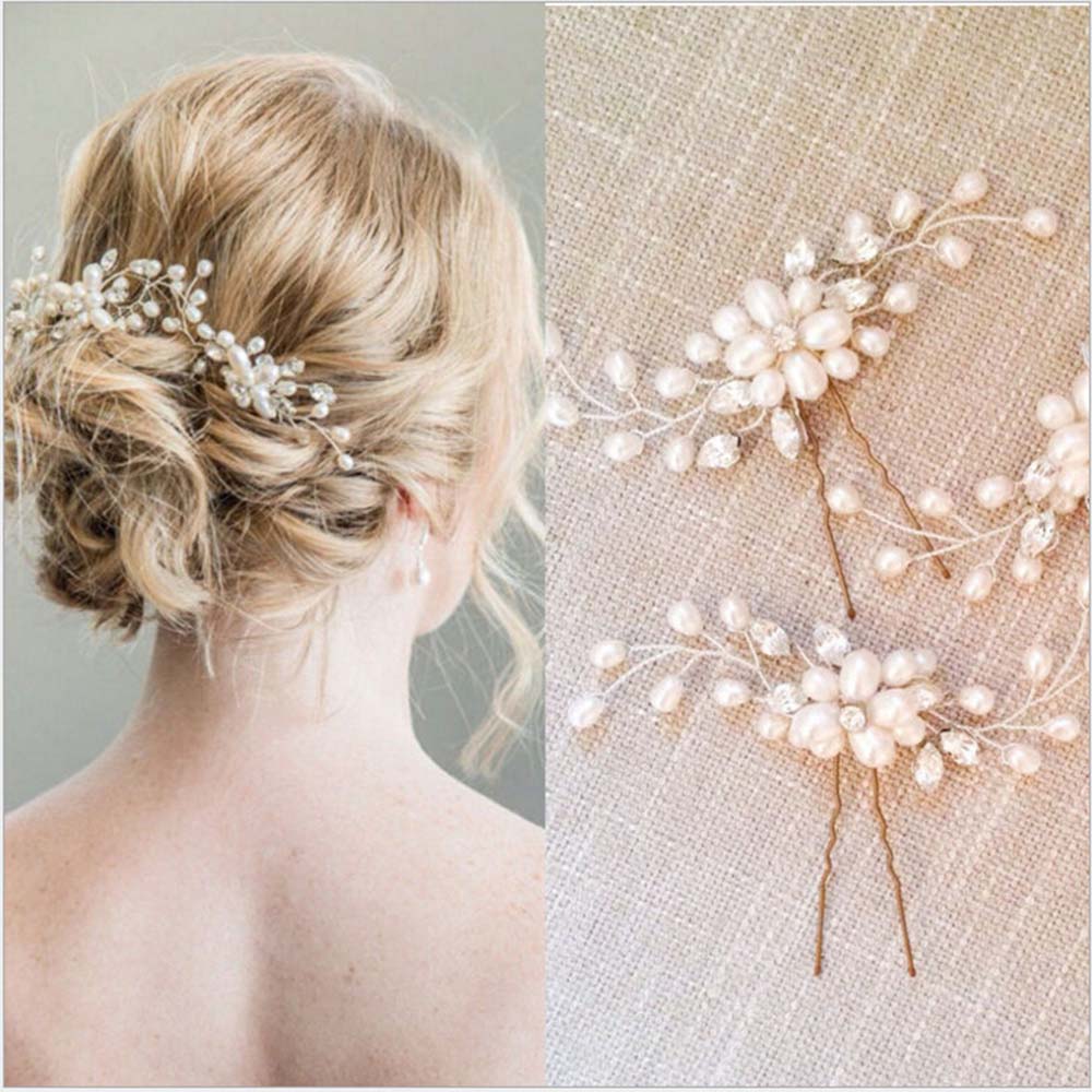 Crystal and Pearl Floral Hair Pins Set