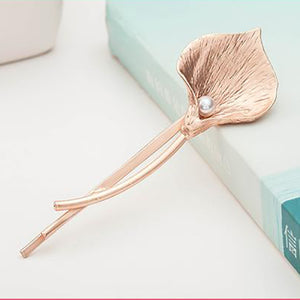 Calla Lily Flower Metallic Hair Pins with Pearls-Hair Pins-Your Wedding Veil Store