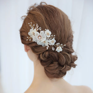 Ivory Flowers Hair Comb with Crystals and Pearls