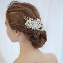 Ivory Flowers Hair Comb with Crystals and Pearls
