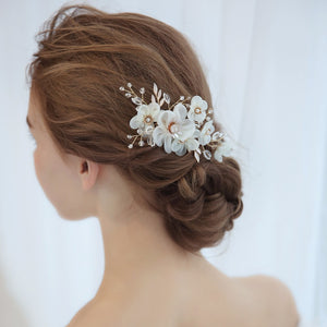 Ivory Flowers Hair Comb with Crystals and Pearls