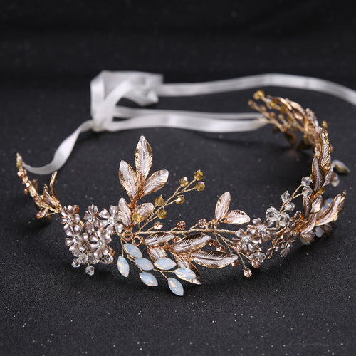 Amber Crystal Beaded Floral Headband