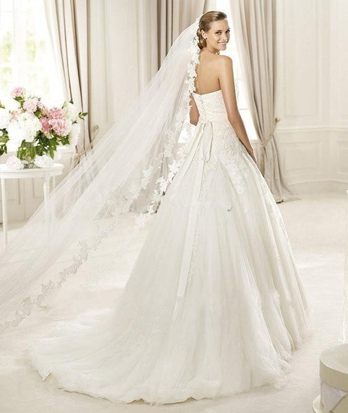 Floral Applique Trim Cathedral Veil Floral Applique Trim Cathedral Veil | David main image 3