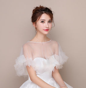 Sheer Ruffled Capelet with Beaded Neckline