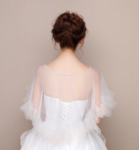 Sheer Ruffled Capelet with Beaded Neckline