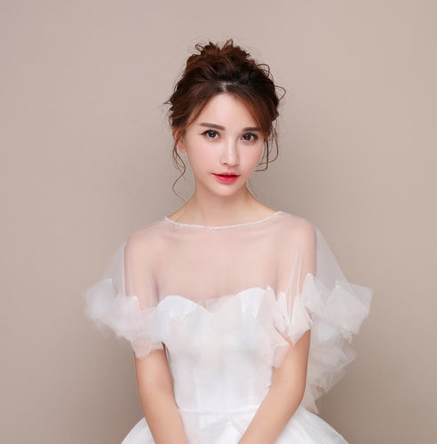 Sheer Ruffled Capelet with Beaded Neckline