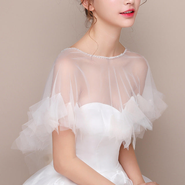 Sheer Ruffled Capelet with Beaded Neckline