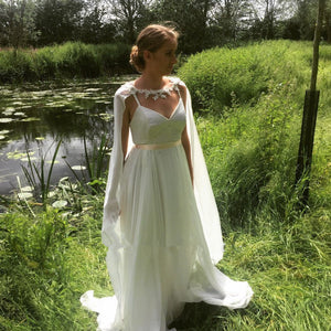 Chiffon Cape with Floral Lace Trim