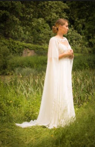 Chiffon Cape with Floral Lace Trim