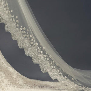 Scalloped Lace and Flowers Cathedral Veil-Your Wedding Veil Store