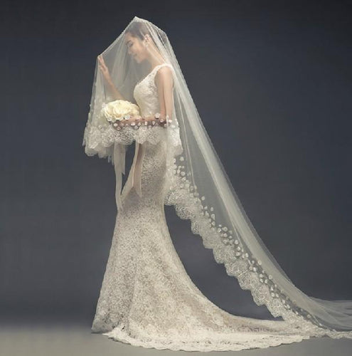 Scalloped Lace and Flowers Cathedral Veil-Your Wedding Veil Store