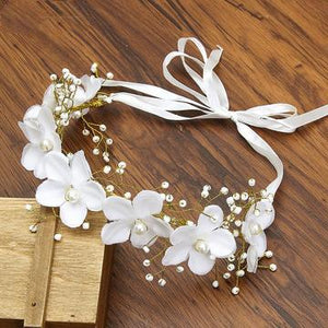 White Flower Crown with Gold and Pearls-Your Wedding Veil Store